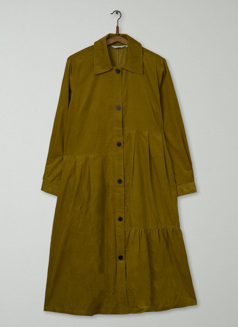 Reworn Panelled Needlecord Dress Size 12 (1667) | Golden Olive