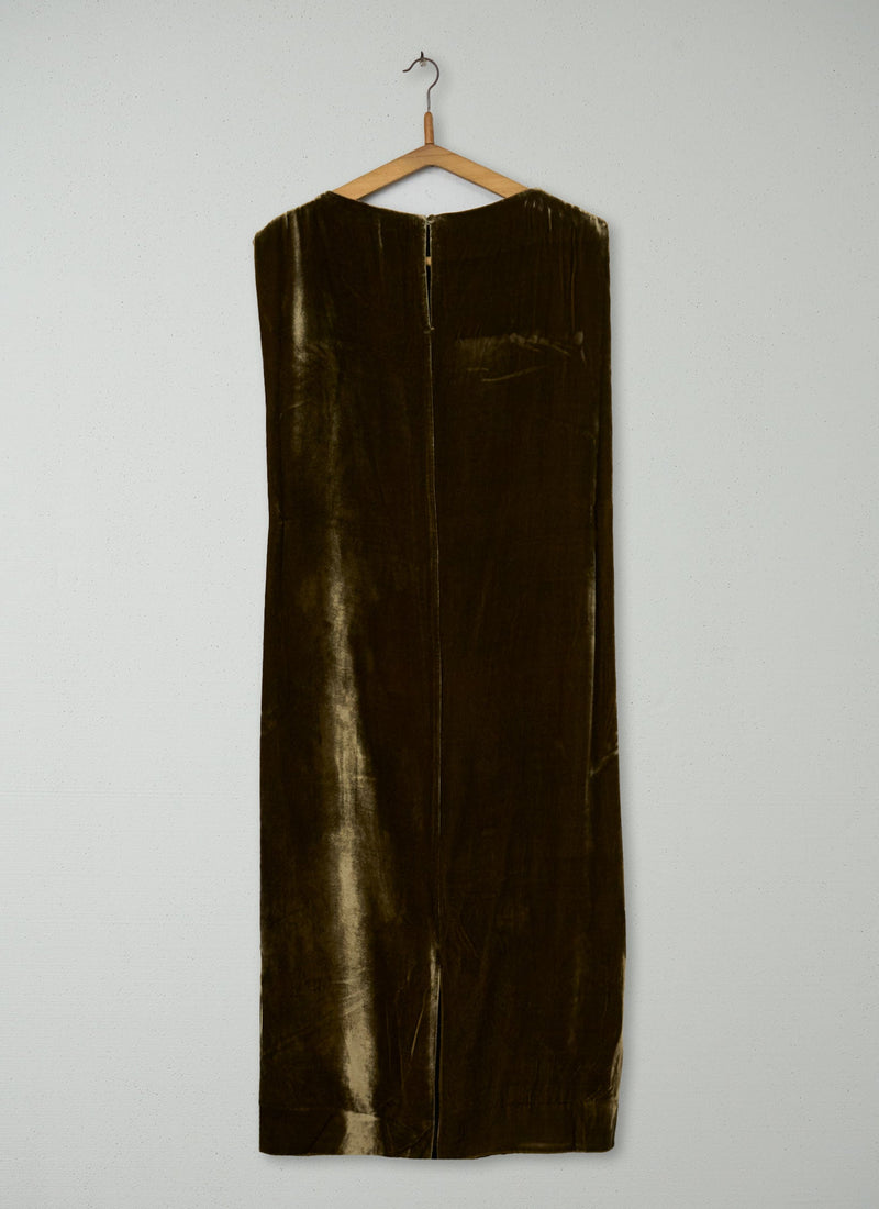 Reworn Silk Velvet Dress Size M (1450) | Rich Olive
