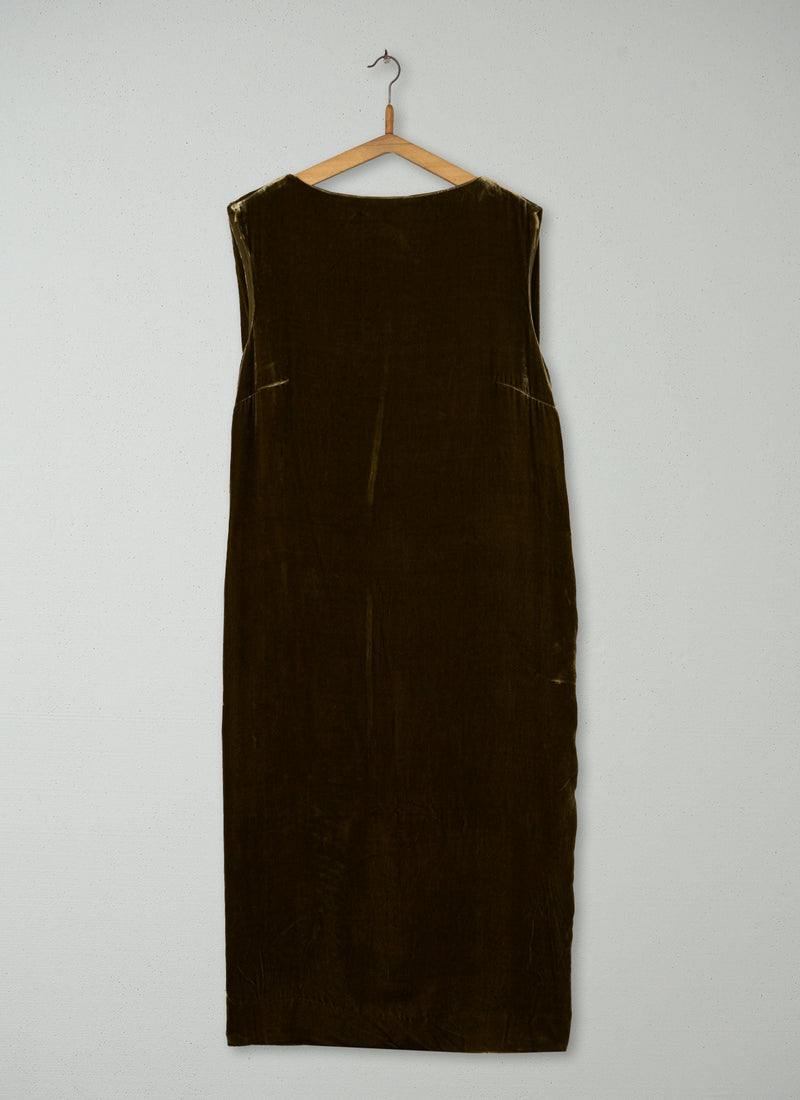 Reworn Silk Velvet Dress Size M (1450) | Rich Olive