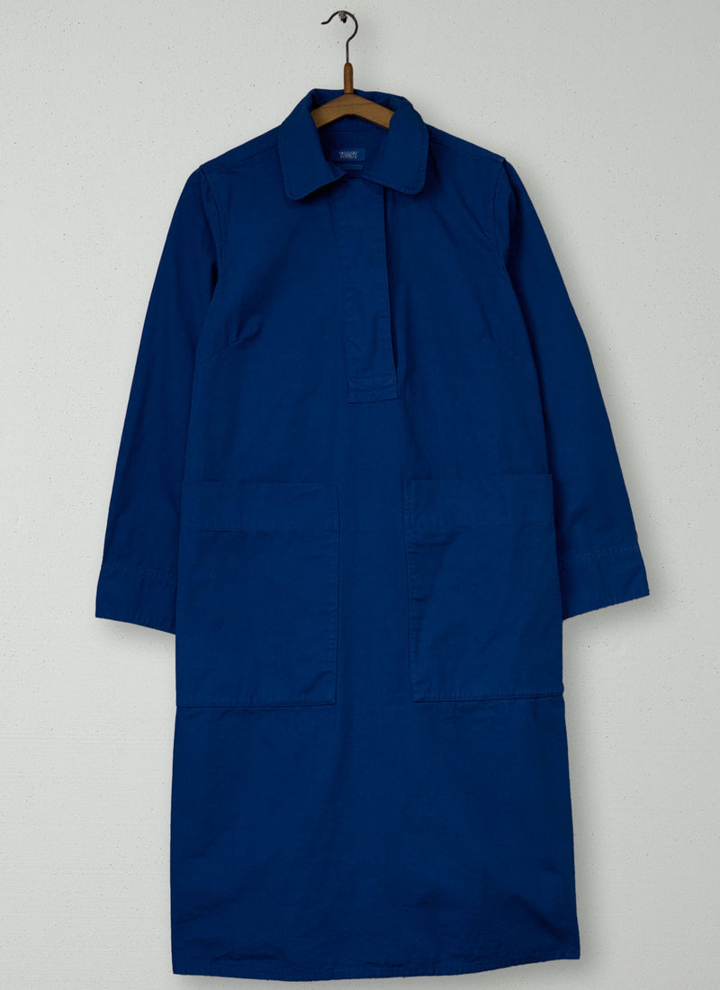 Reworn Cotton Workwear Tunic Dress Size S (1531) | Cobalt Blue