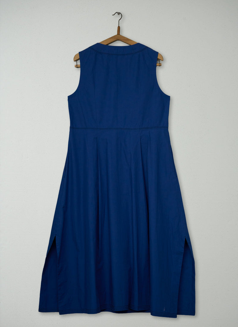 Reworn Pleated Waist Cotton Dress Size 14 (2175) | Iris Blue