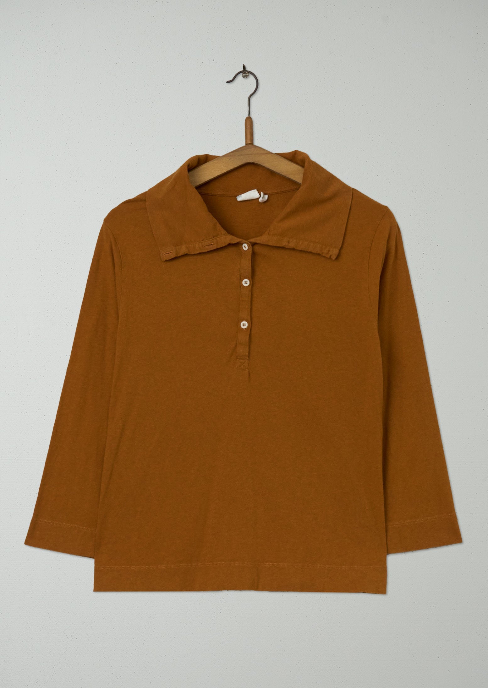 Reworn Collared Cotton Linen Tee Size M (089) | Cumin