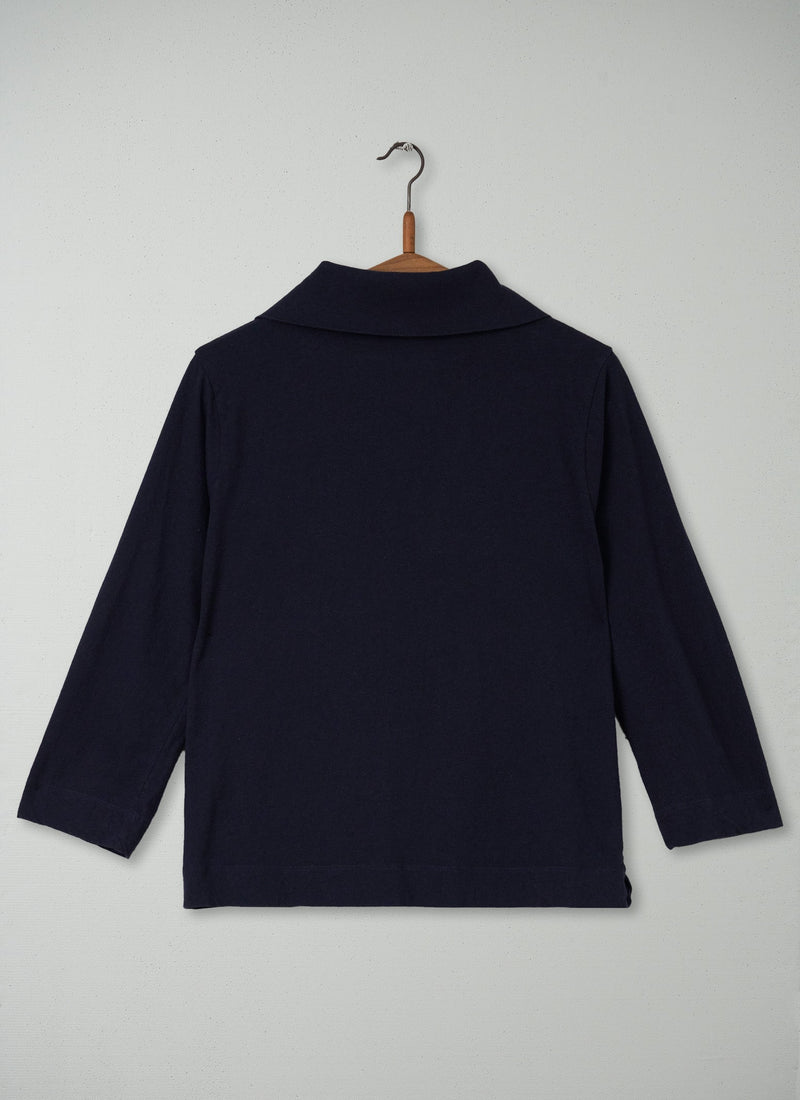 Reworn Collared Cotton Linen Tee Size M (025) | Dark Navy
