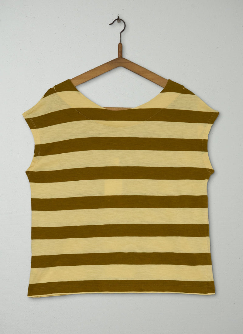 Reworn Stripe Cotton Tee Size XS (094) | Pale Yellow