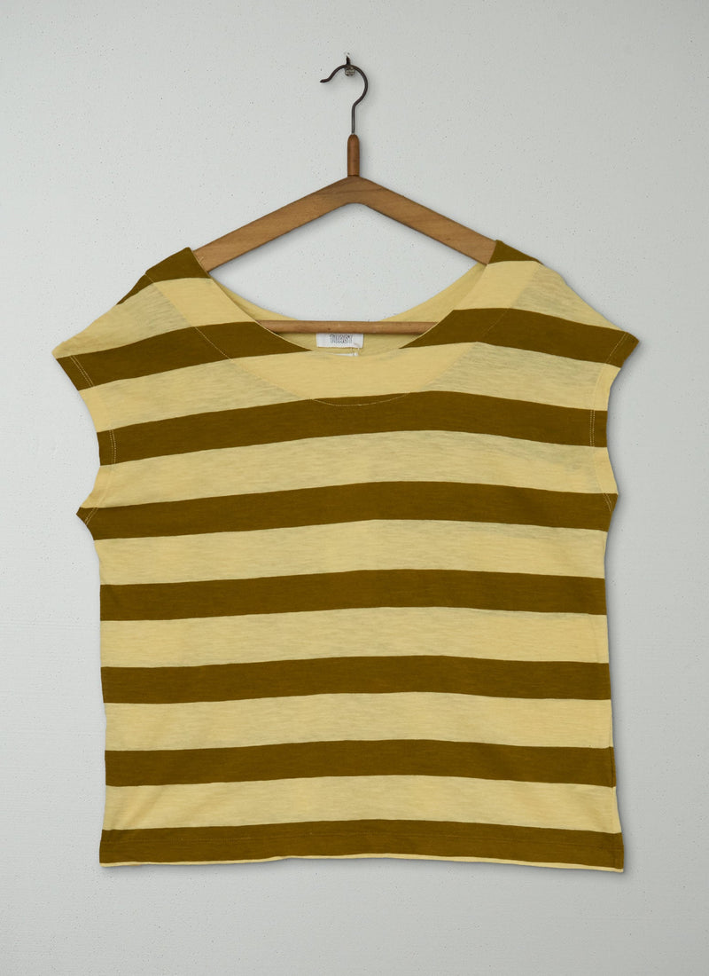 Reworn Stripe Cotton Tee Size XS (094) | Pale Yellow