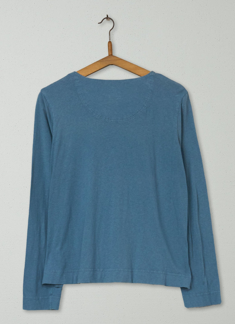 Reworn Cotton Linen Grandad Tee Size M (083) | Mineral Blue