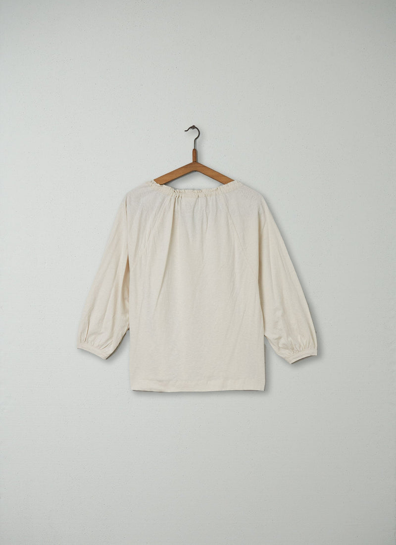 Reworn Tie Neck Cotton Linen Tee Size M (010) | Chalk