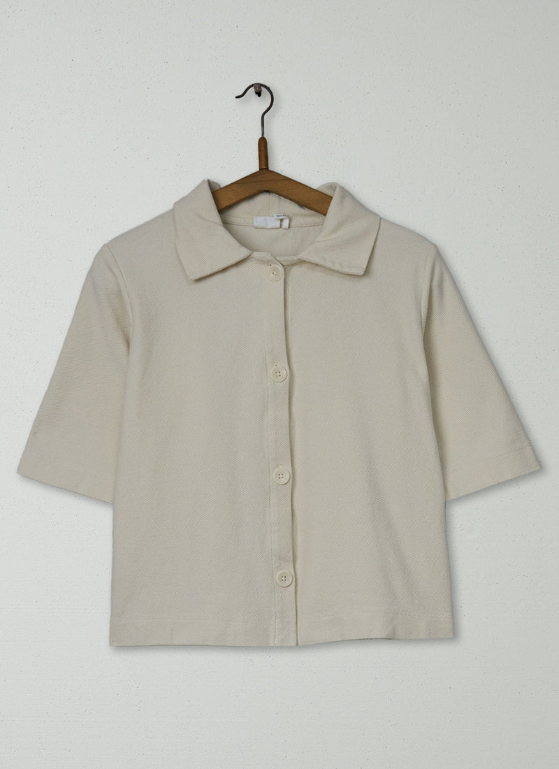 Reworn Cotton Pique Shirt Size M (129) | Ecru