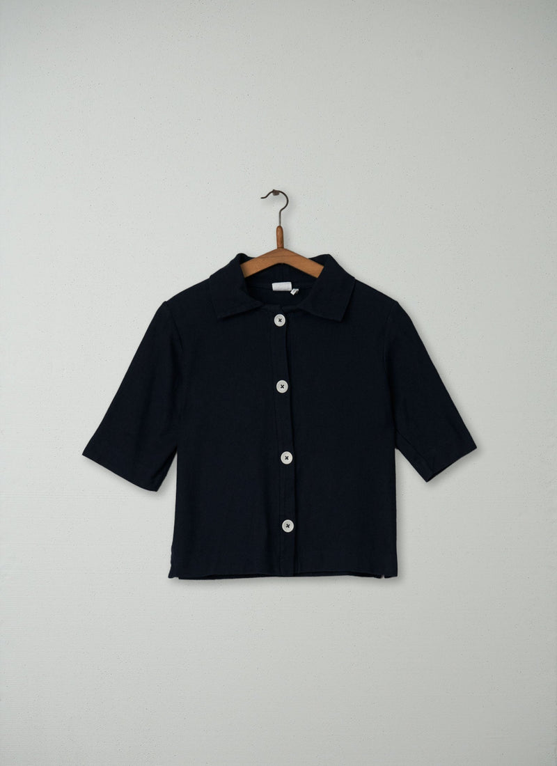 Reworn Organic Pique Shirt Size XS (016) | Navy