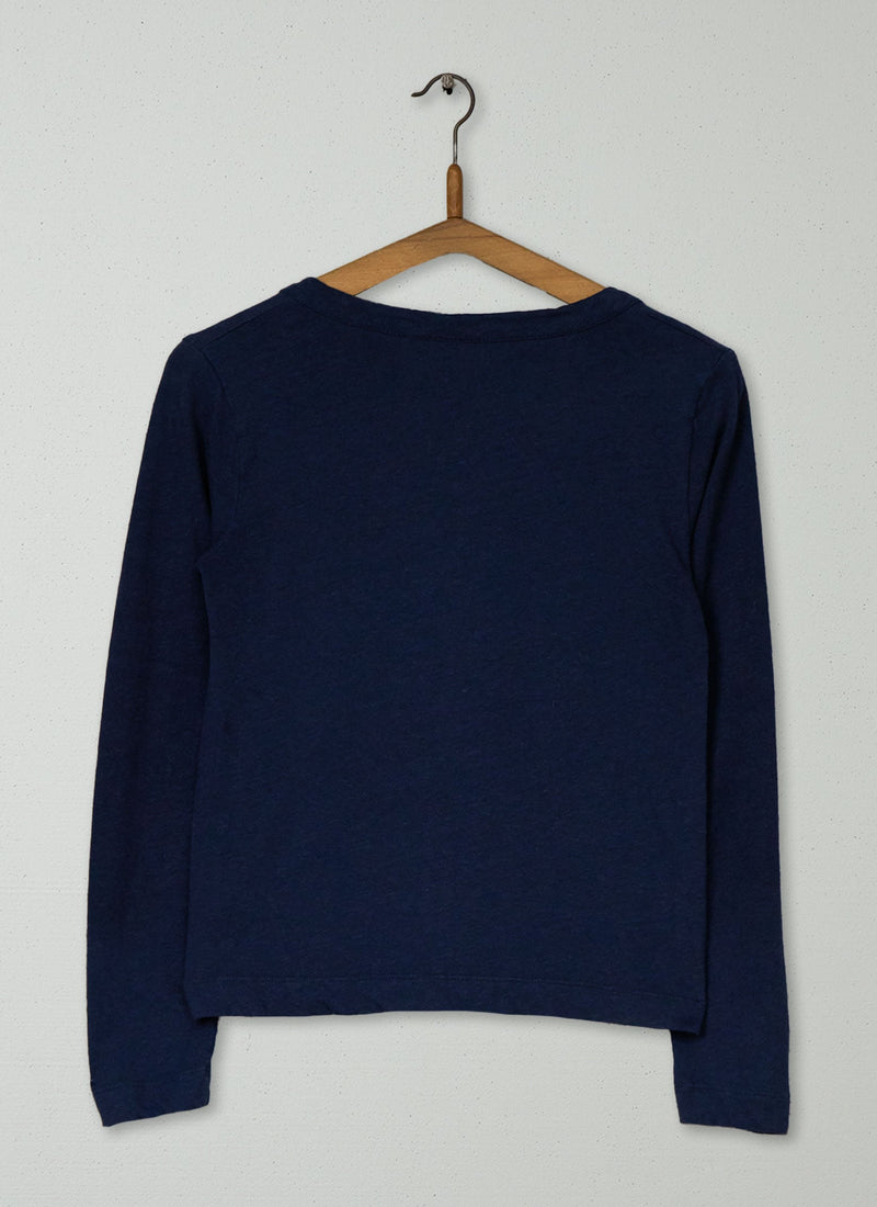 Reworn Buttoned Cotton Top Size S (142) | Navy