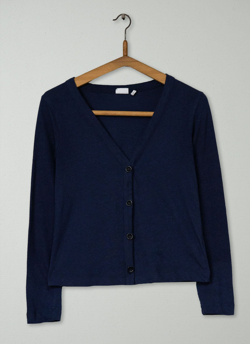 Reworn Buttoned Cotton Top Size S (142) | Navy