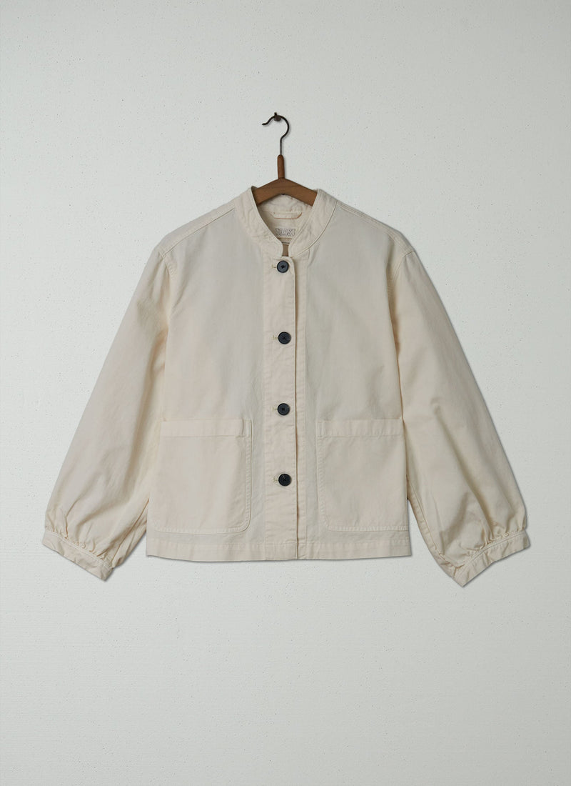 Reworn Cotton Linen Twill Jacket Size 18 (198) | Ecru