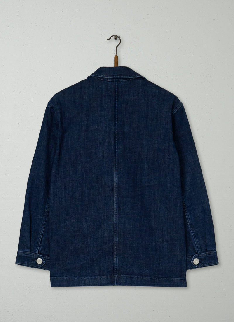 Reworn Open Collar Denim Jacket Size 6 (187) | Indigo