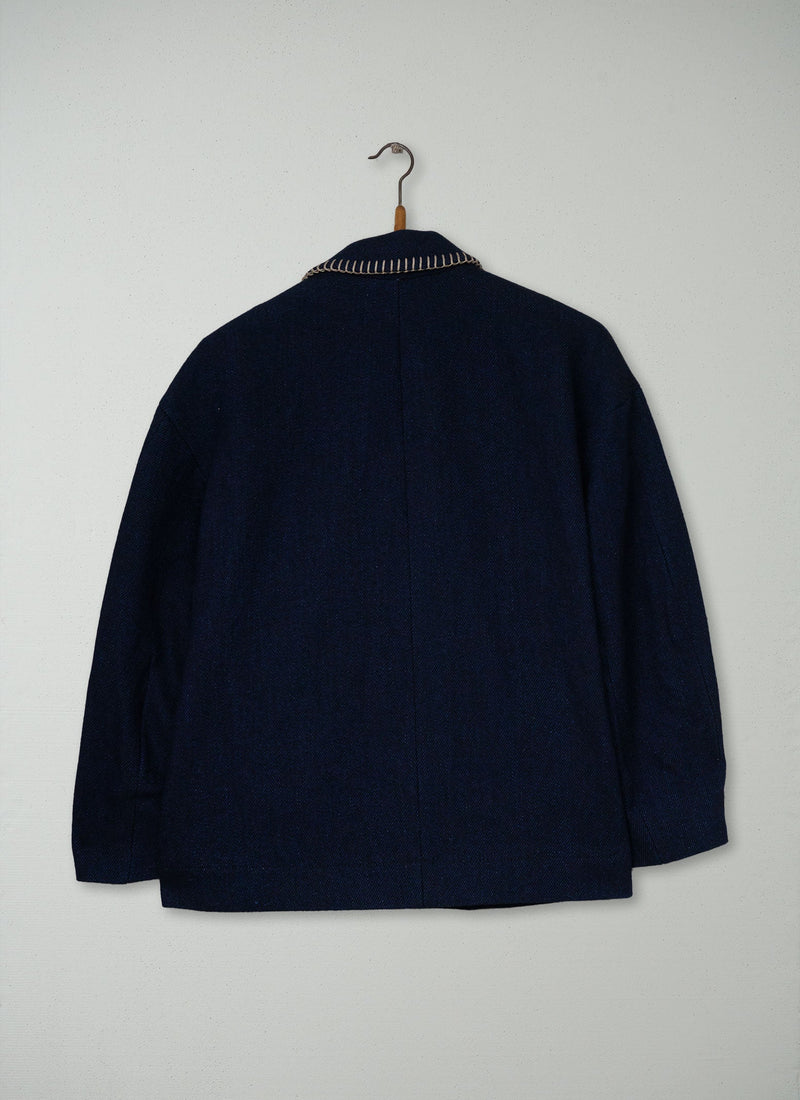 Reworn Blanket Stitch Wrap Jacket Size XS (286) | Slate