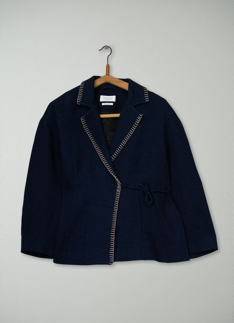 Reworn Blanket Stitch Wrap Jacket Size XS (286) | Slate