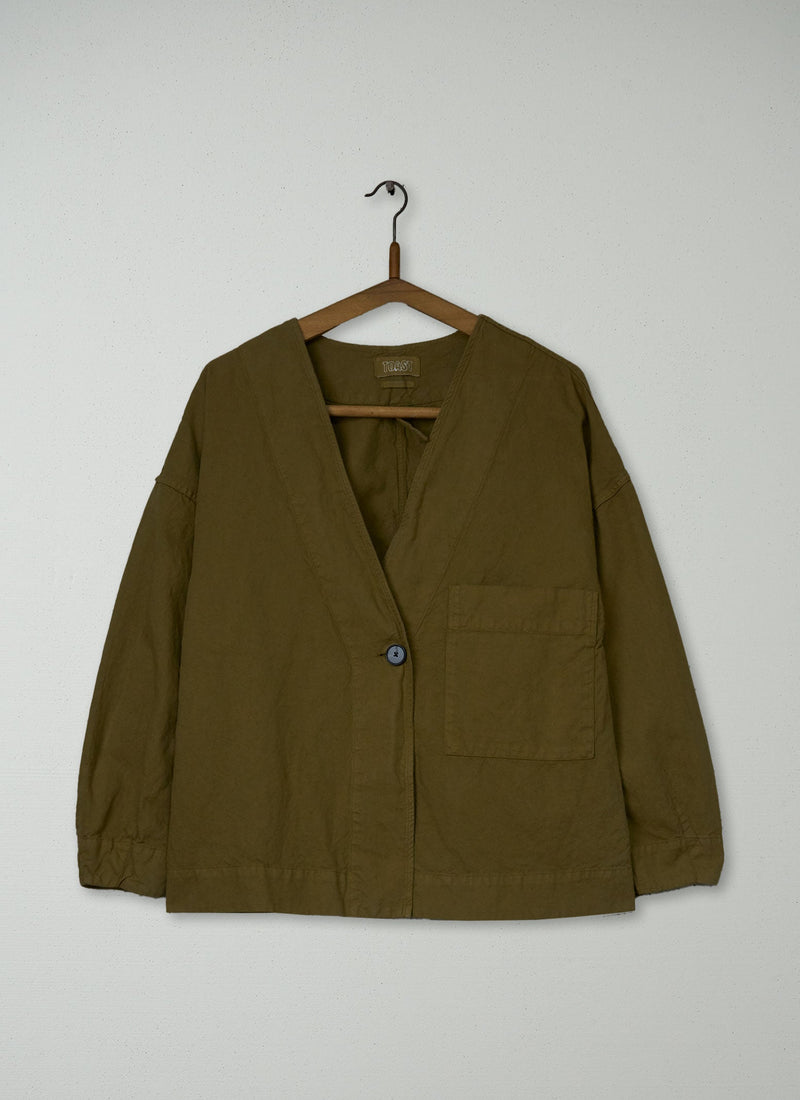 Reworn Cotton Linen Wrap Jacket Size S (204) | Golden Sand