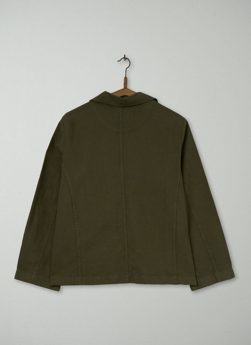 Reworn Cotton Linen Herringbone Jacket Size 10 (168) | Sap Green