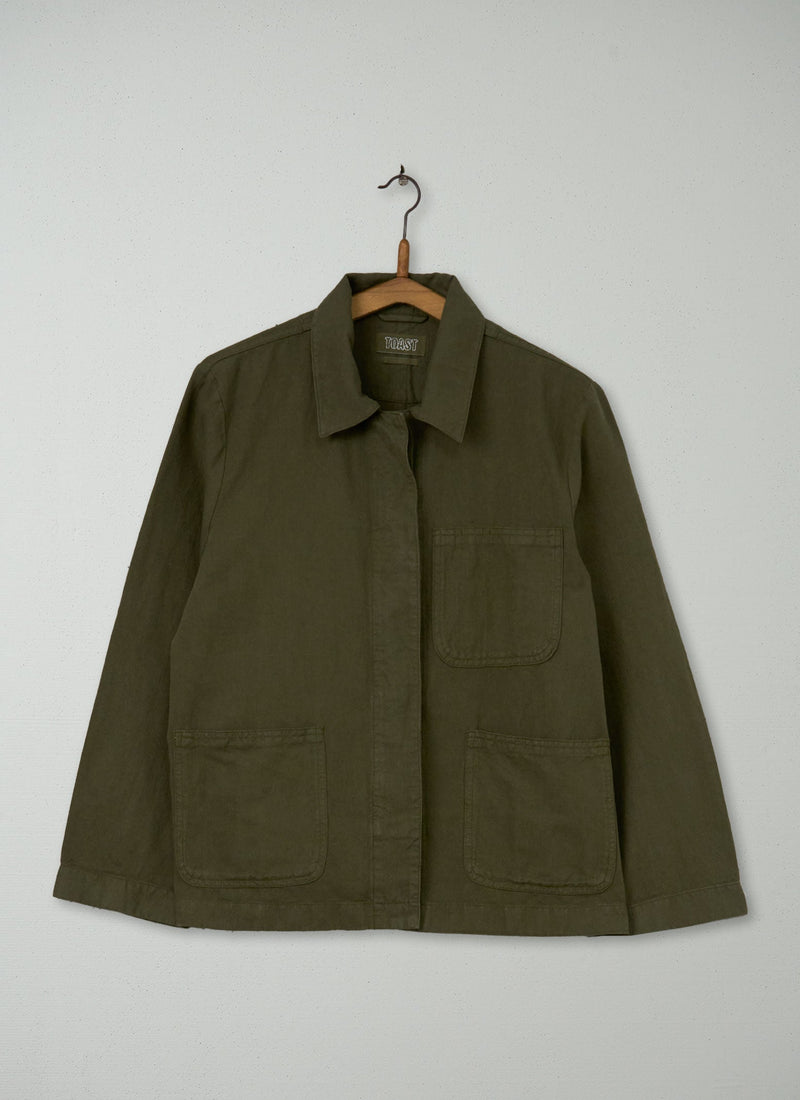 Reworn Cotton Linen Herringbone Jacket Size 10 (168) | Sap Green