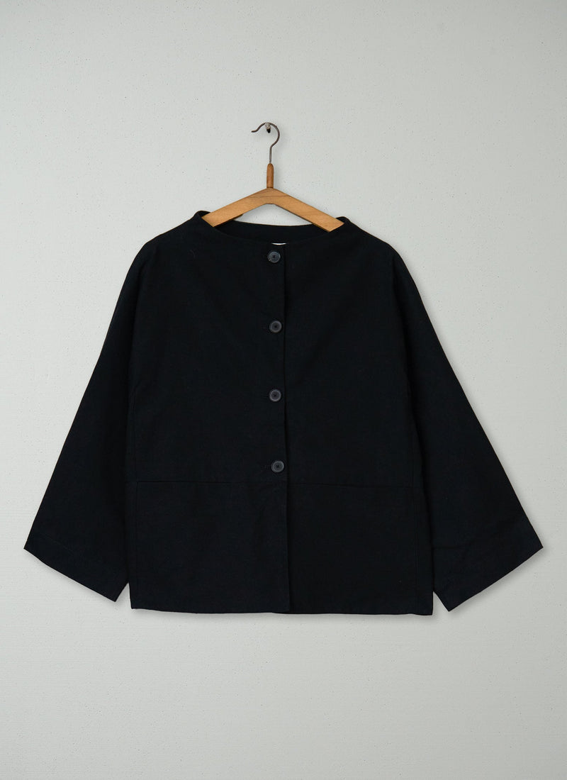 Reworn Funnel Neck Twill Jacket Size 10 (271) | Black