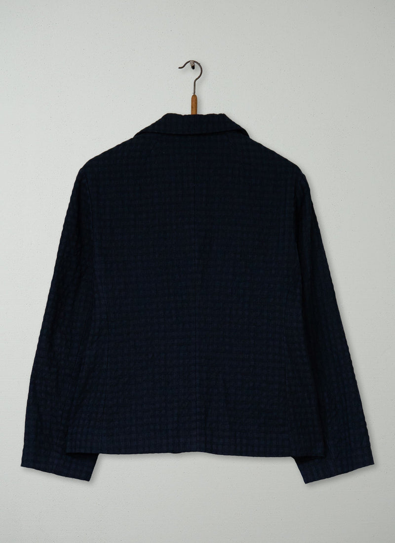 Reworn Cotton Wool Herringbone Jacket Size 10 (178) | Navy