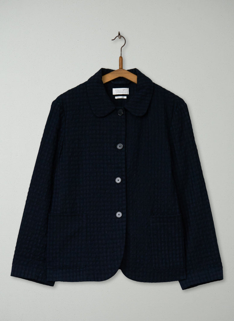 Reworn Cotton Wool Herringbone Jacket Size 10 (178) | Navy