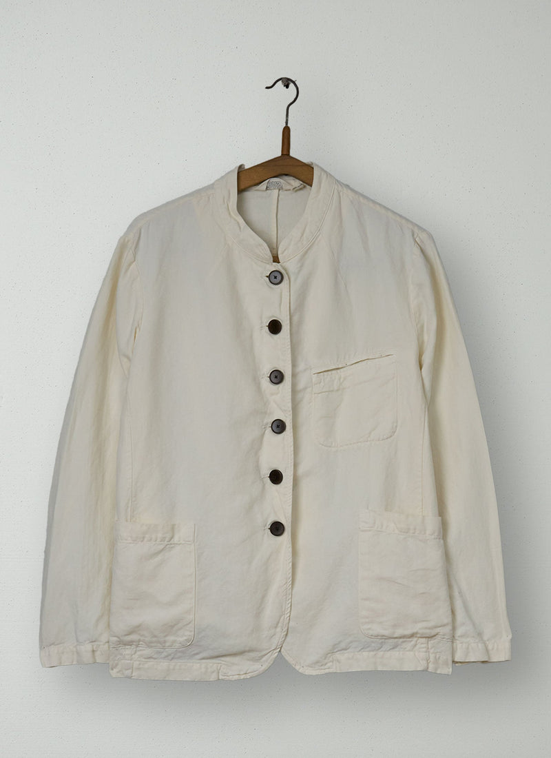 Reworn Garment Dyed Cotton Linen Neat Jacket Size 14 (211) | Parchment