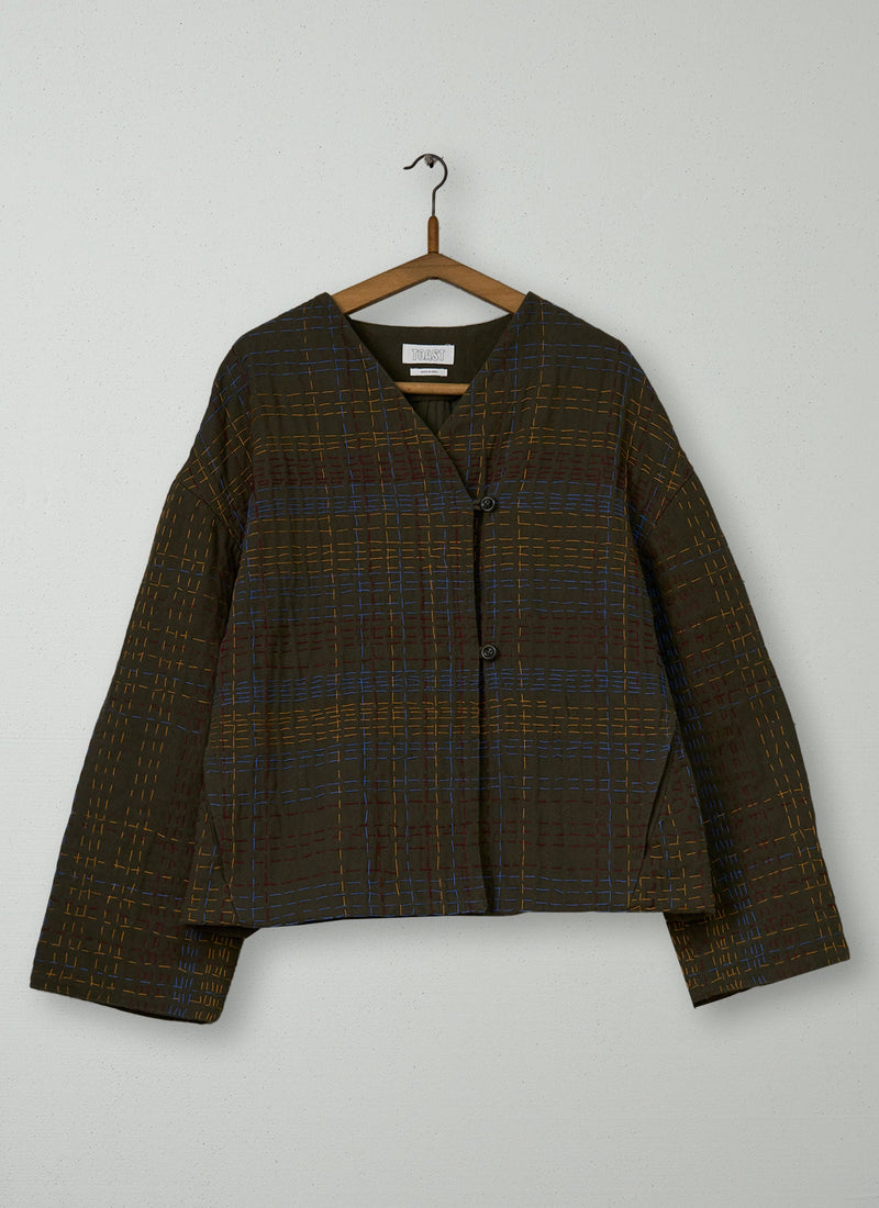 Reworn Kantha Tweed Cotton Jacket Size 12 (218) | Multi
