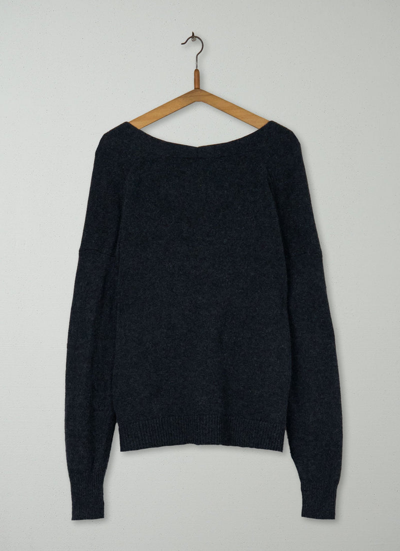 Reworn Boxy Wool Cashmere Cardigan Size L (429) | Charcoal
