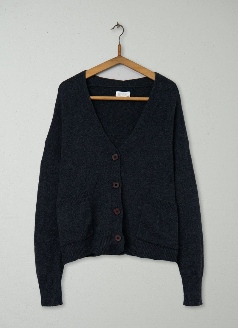 Reworn Boxy Wool Cashmere Cardigan Size L (429) | Charcoal