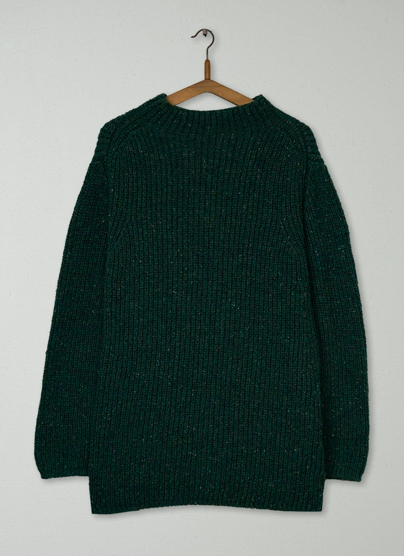 Reworn Fisherman Rib Donegal Sweater Size M (608) | Forest