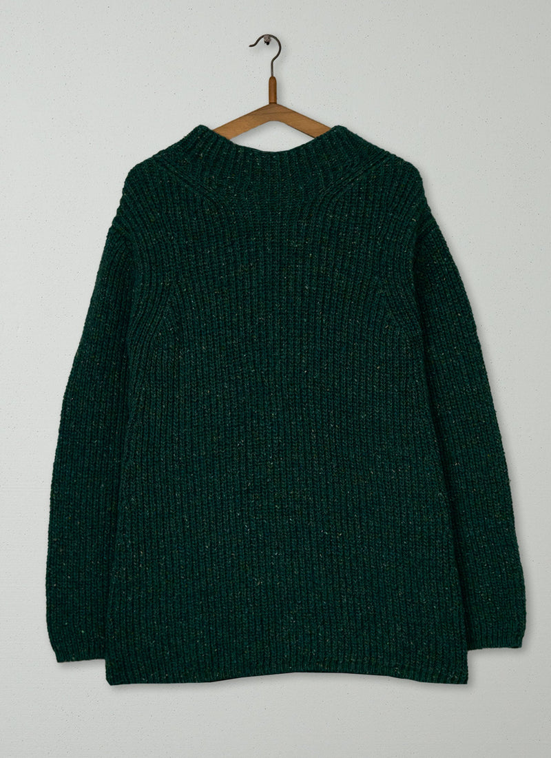 Reworn Fisherman Rib Donegal Sweater Size M (608) | Forest