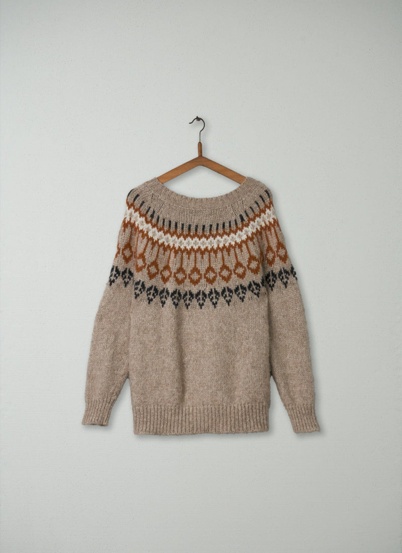 Reworn Alpaca Yoke Sweater Size L (091) | Multi