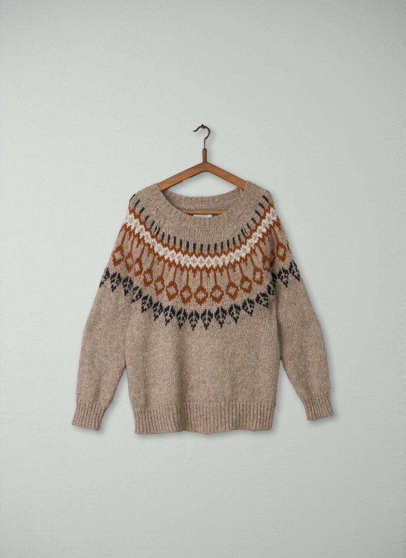 Reworn Alpaca Yoke Sweater Size L (091) | Multi