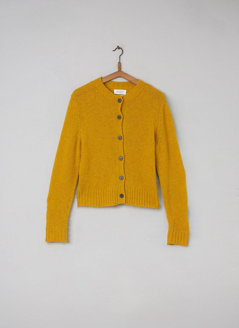 Reworn Wool Neat Cardigan Size S (035) | Old Gold