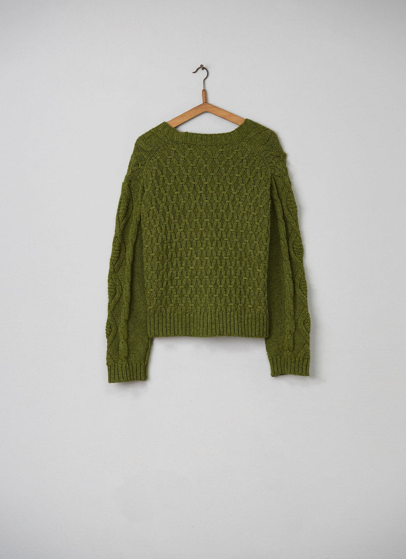 Reworn Wool Cotton Aran Cardigan Size L (028) | Fern