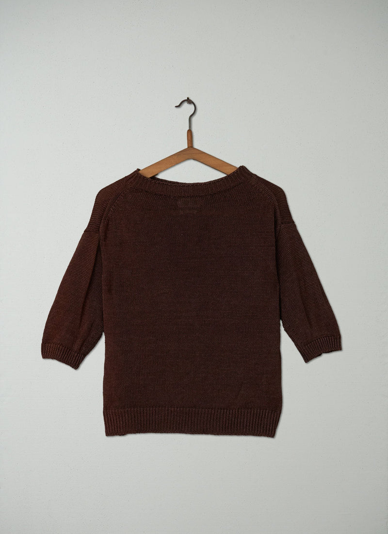 Reworn Half Sleeve Linen Sweater Size M (094) | Coffee Bean