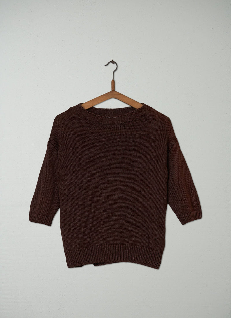 Reworn Half Sleeve Linen Sweater Size M (094) | Coffee Bean