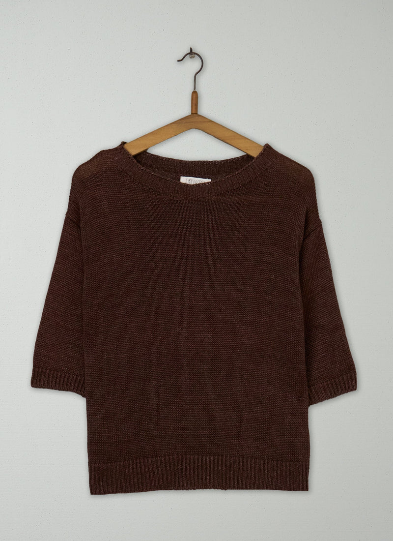 Reworn Half Sleeve Linen Sweater Size S (390) | Coffee Bean