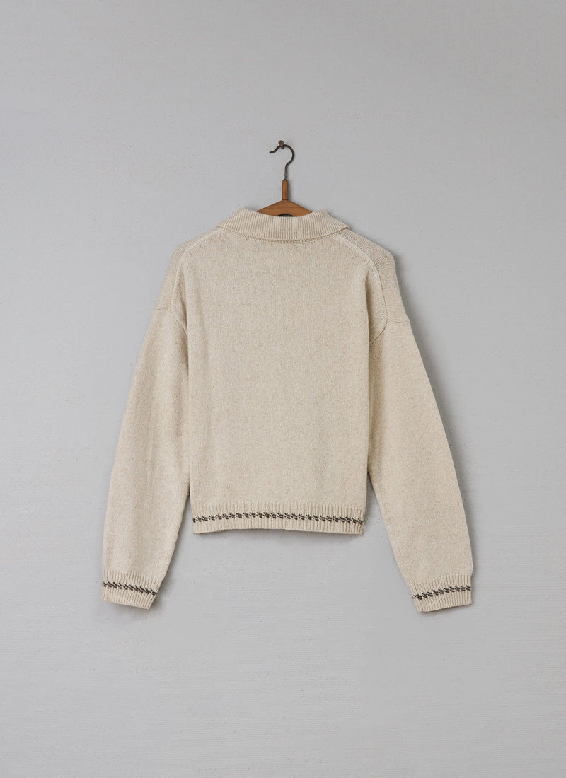 Reworn Wool Cotton Cardigan Size L (027) | Chalk/Mole