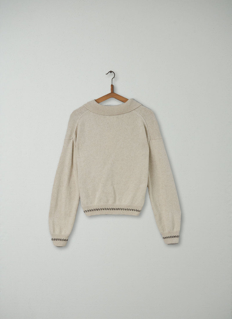 Reworn Collared Cardigan Size M (062) | Chalk/Mole