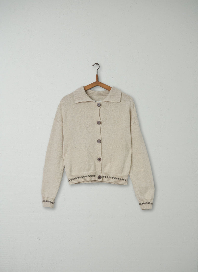 Reworn Collared Cardigan Size M (062) | Chalk/Mole