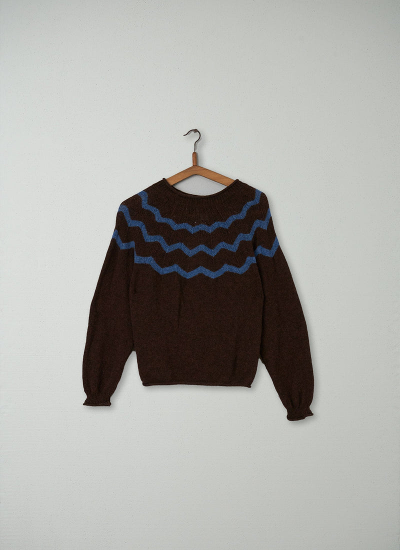 Reworn Easy Wool Sweater Size M (063) | Coffee/Sapphire