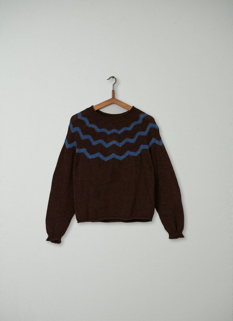 Reworn Easy Wool Sweater Size M (063) | Coffee/Sapphire