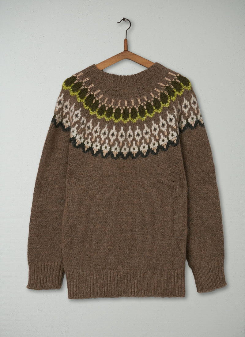 Reworn Jacquard Yoke Sweater Size M (164) | Fawn Multi