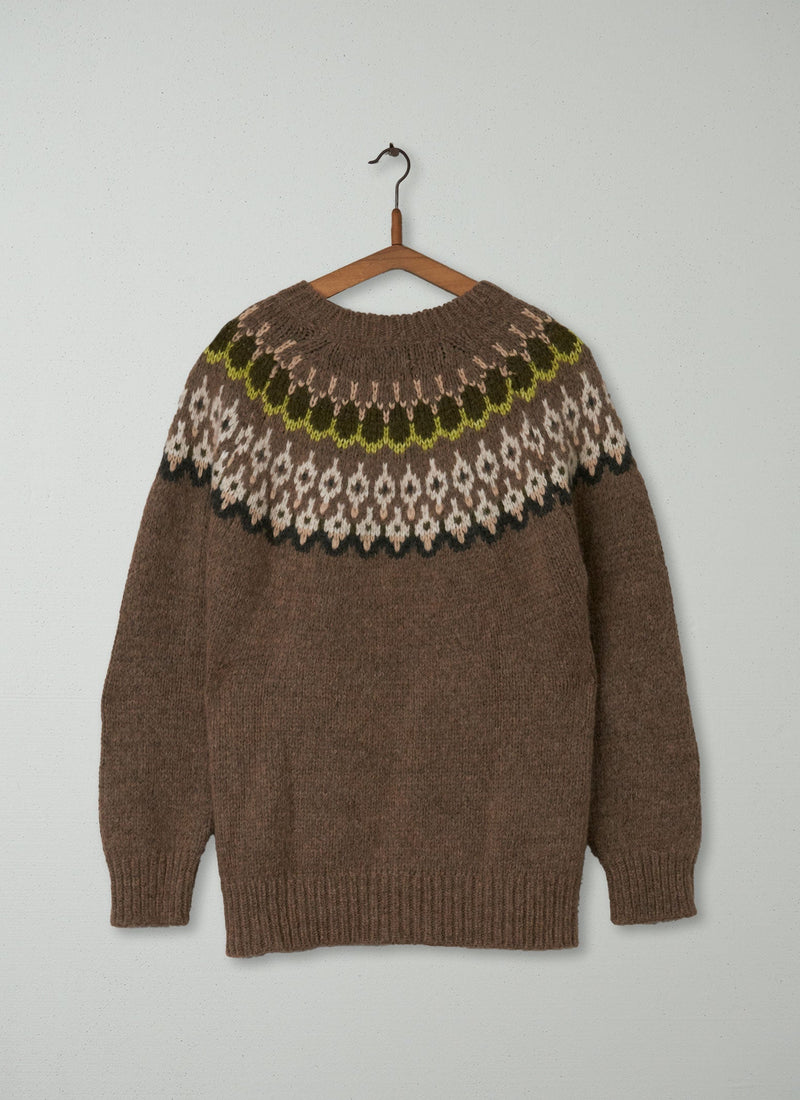 Reworn Jacquard Yoke Sweater Size S (095) | Fawn Multi