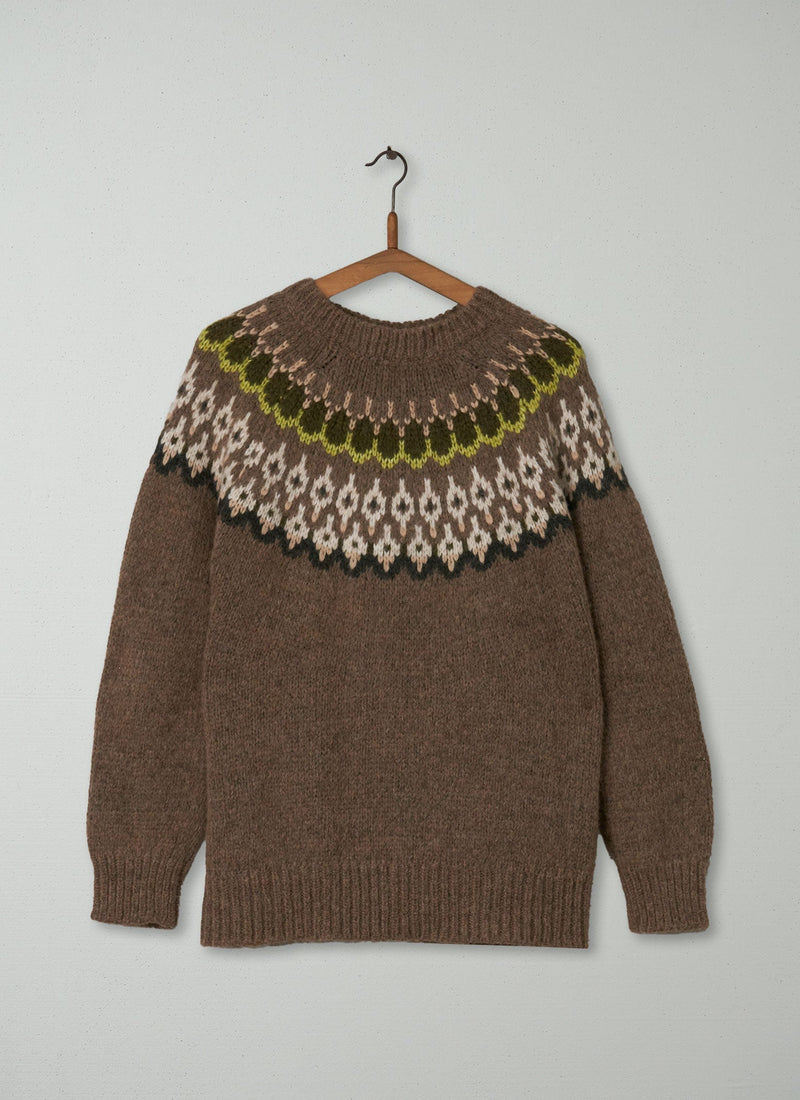 Reworn Jacquard Yoke Sweater Size S (095) | Fawn Multi