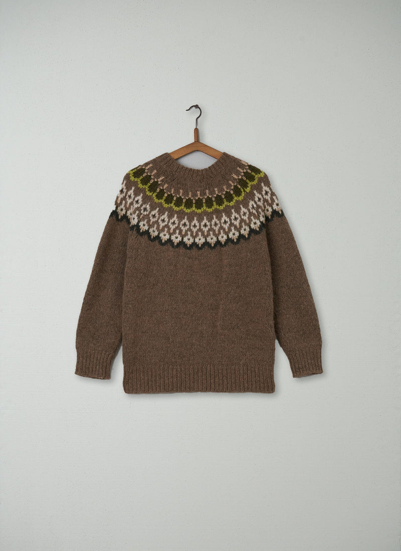 Reworn Lofty Jacquard Yoke Sweater Size S (054) | Fawn Multi