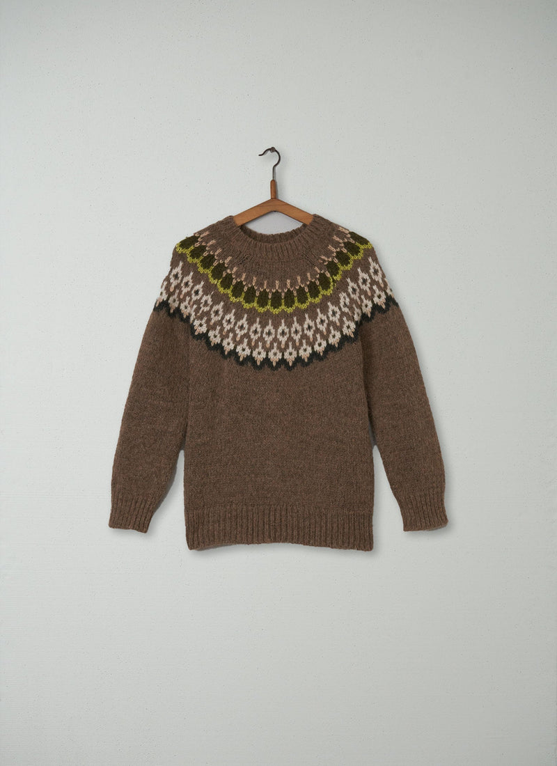Reworn Lofty Jacquard Yoke Sweater Size S (054) | Fawn Multi