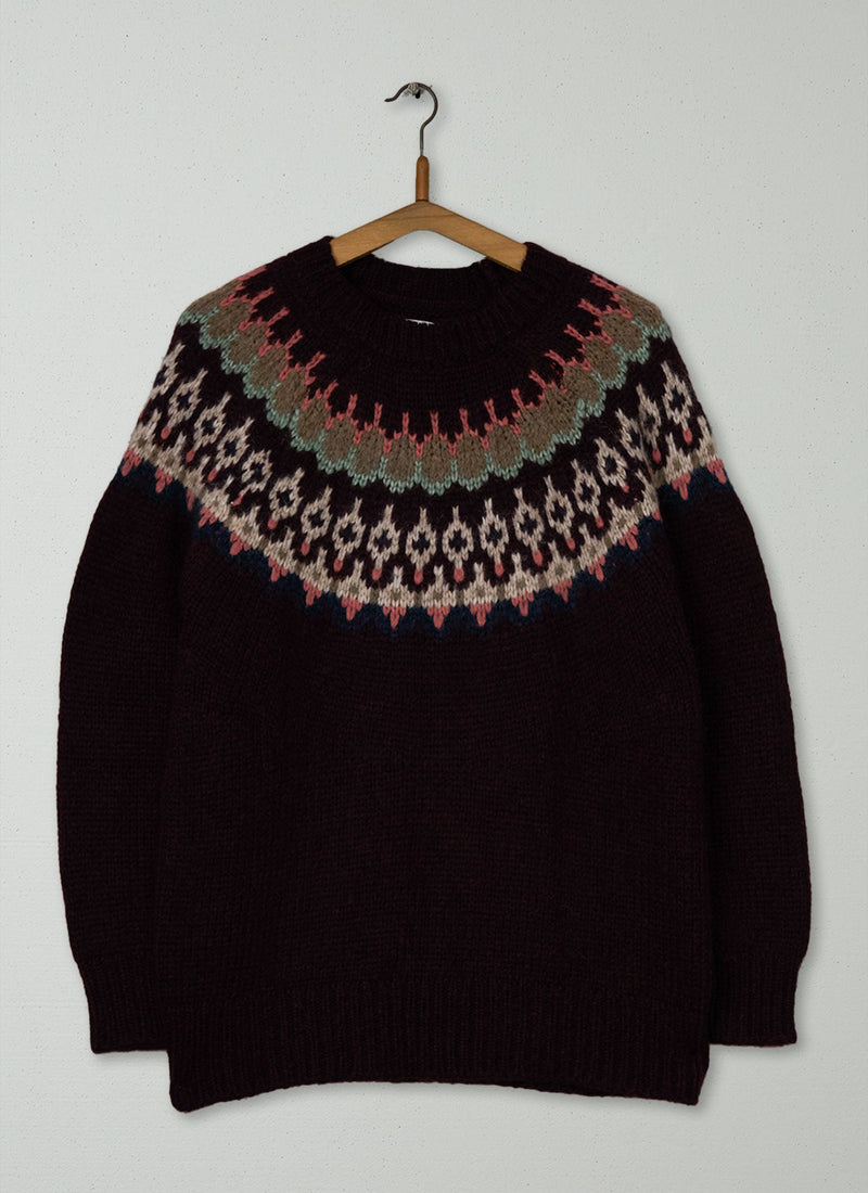 Reworn Jacquard Yoke Sweater Size S (484) | Multi