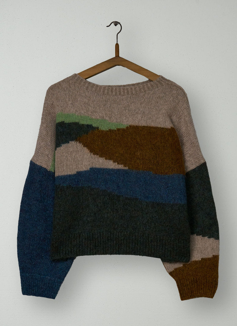 Reworn Landscape Intarsia Sweater Size L (514) | Multi